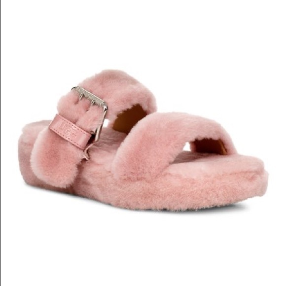 UGG- Fuzzy YEAH Sandal Slipper - Dusty PINK - SOFT Real Lamb Fur - Buckles - Picture 2 of 8